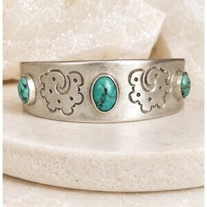 VTG Taxco 980 Silver Turquoise Cuff Bracelet Wide Heavy 34G Mexican Southwest